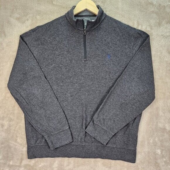 Polo Ralph Lauren Sweater Pony Logo 1/4 Zip Pullover Gray Long Sleeve Mens Sz L - Picture 1 of 10
